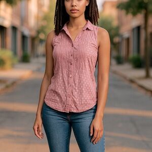 Fossil Sleeveless Rose Button-Up Blouse Size XS